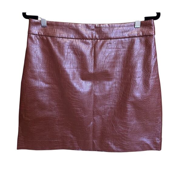 J. Crew Factory Faux Leather Croc Embossed Skirt Mini Lined Brown Size 10 - Picture 4 of 13